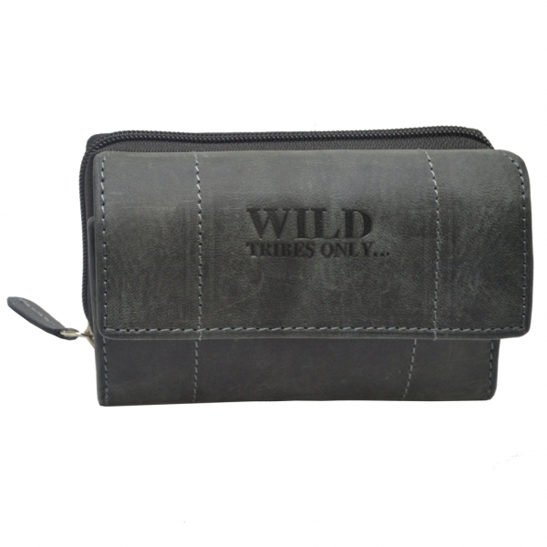Damen Wild Leder Geldbeutel in 6 Farben mit RFID Schutz (Schwarz)